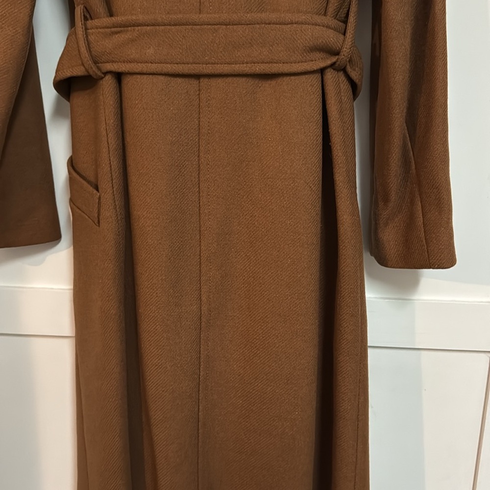 Brown Solid Longline Coat, Size M - image 8
